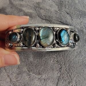 925 Sterling Silver Labradorite Women's statement bangle cuff bracelet